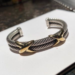 David Yurman double cable with 14k gold X bracelet